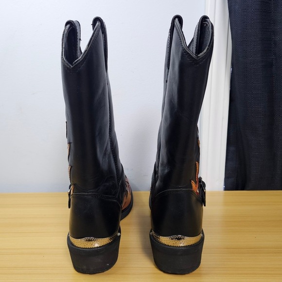Harley Davidson Leather Harness Flame Overlay Boots Size 10.5 Tall Motorcycle - Picture 8 of 12